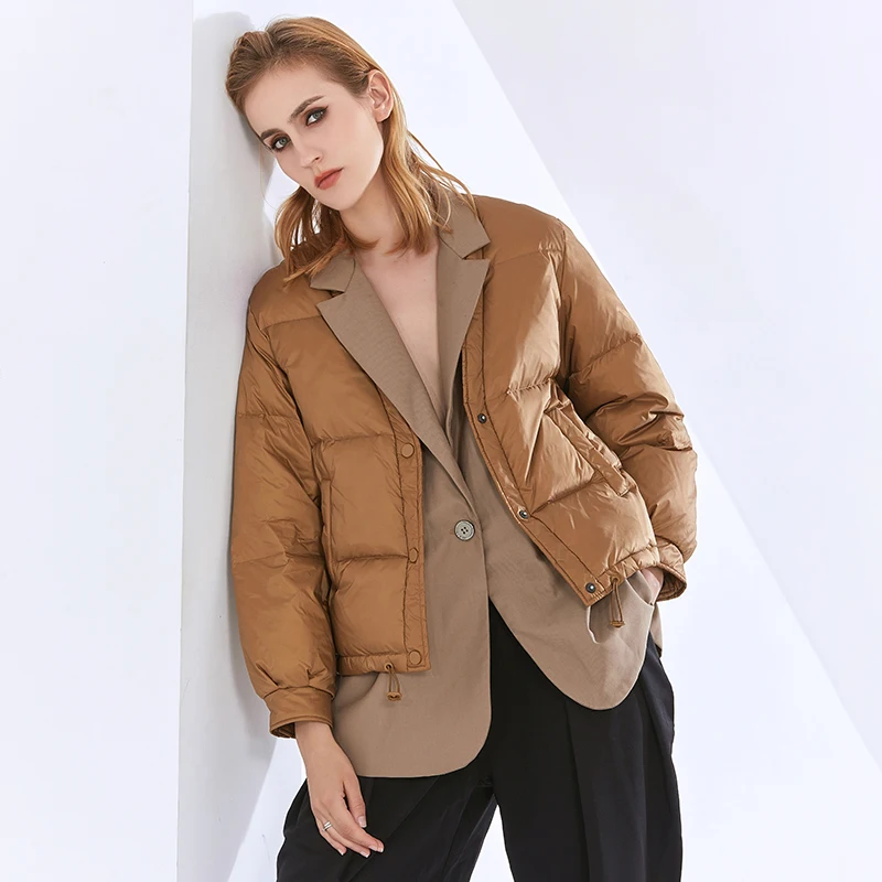 

TWOTWINSTYLE Black Parkas For Women Notched Long Sleeve Loose Hit Color Casual Thick Cotton Coats Female 2020 Winter Clothing