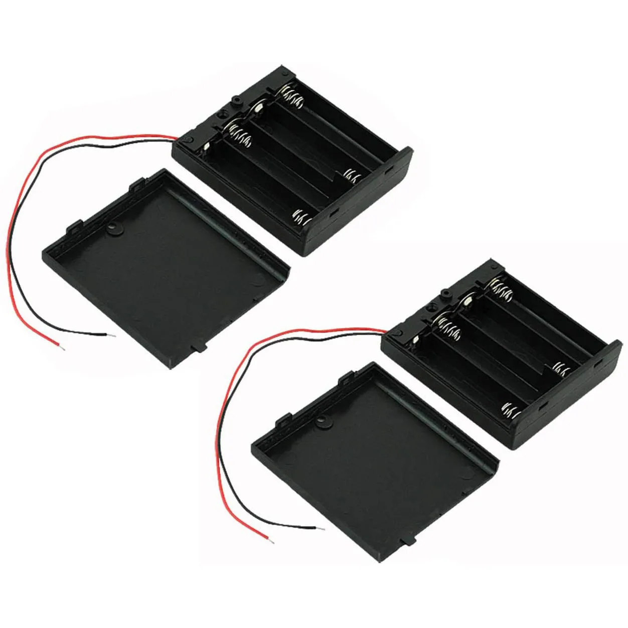 

2Pcs On/Off Switch 4 X 1.5V AA Battery Case Holder Leads Black W Cap Battery Case Holder Leads Black W Cap