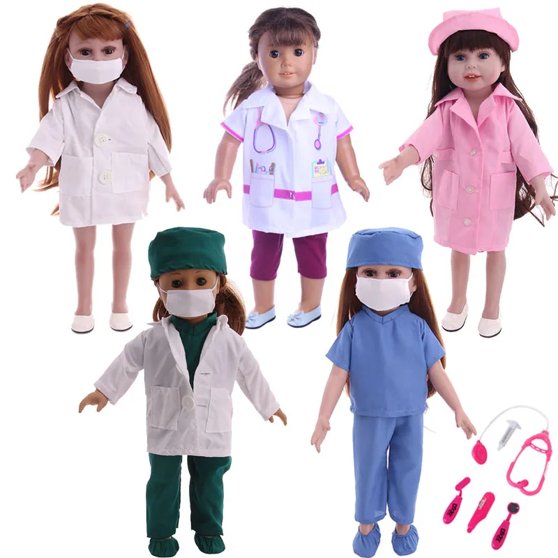

New Hot Professional Doctor Nurse Uniform For 18 Inch American&43 Cm Born Baby Generation Girl's Russian DIY Toy Gift