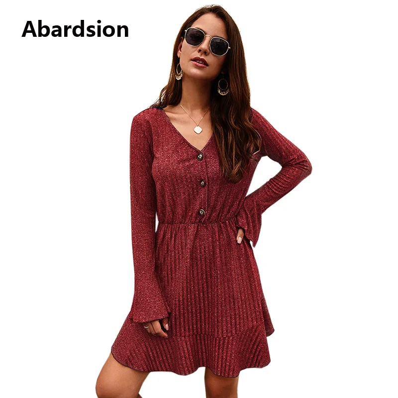 Abardsion осеннее трикотажное платье 2019 женское элегантное Vestidos женский с длинным