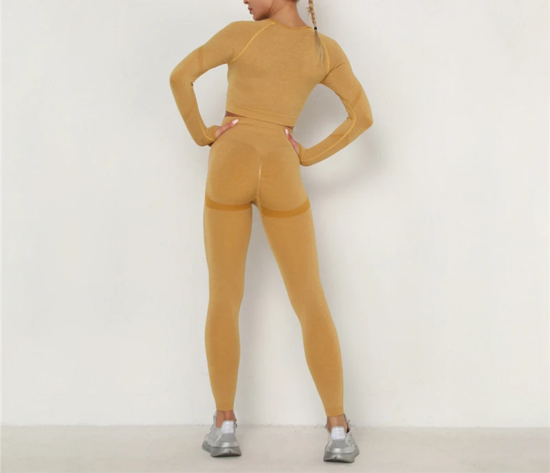 Women Seamless Yoga Set Gym Clothing Fitness Leggings Cropped Shirts Sport Suit Long Sleeve Tracksuit Active Wear | Спорт и
