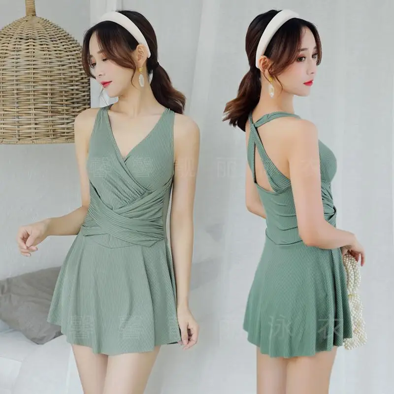 2020 swimsuit one piece dress skirt women Sexy Swimwear Female Solid Black Green Red Backless Fashion Bathing Suit | Женская одежда