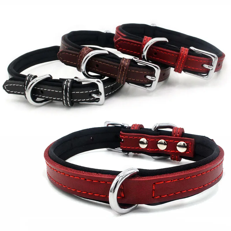 

Fashion Genuiner Leather Dog Collar Chain Pet Dog Collar Soft Neoprene Lining Small Middle Large Dog Collars Leashes