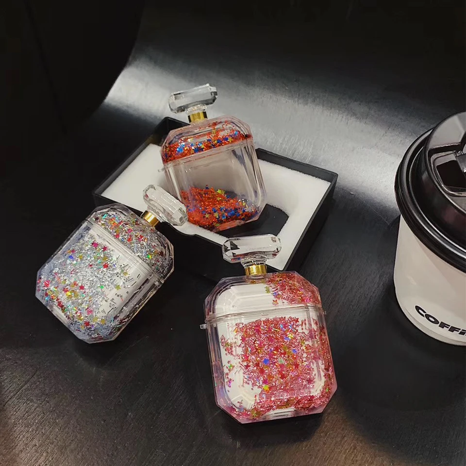 Роскошный блестящий Жидкий чехол для наушников Apple Airpods, прозрачный кристалл, зыбучий песок, Bluetooth, чехол для наушников с ремешком