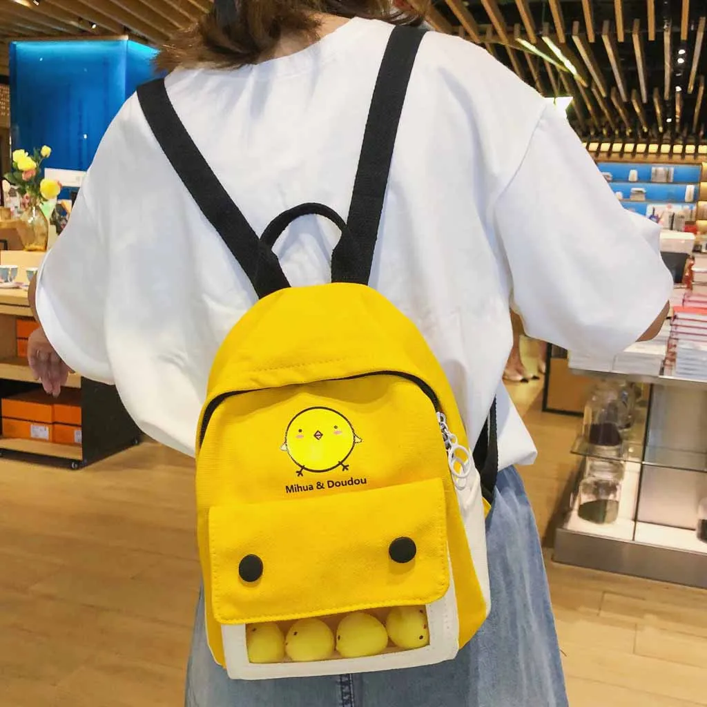Женский Школьный рюкзак черный/желтый холщовый для девочек в Корейском стиле