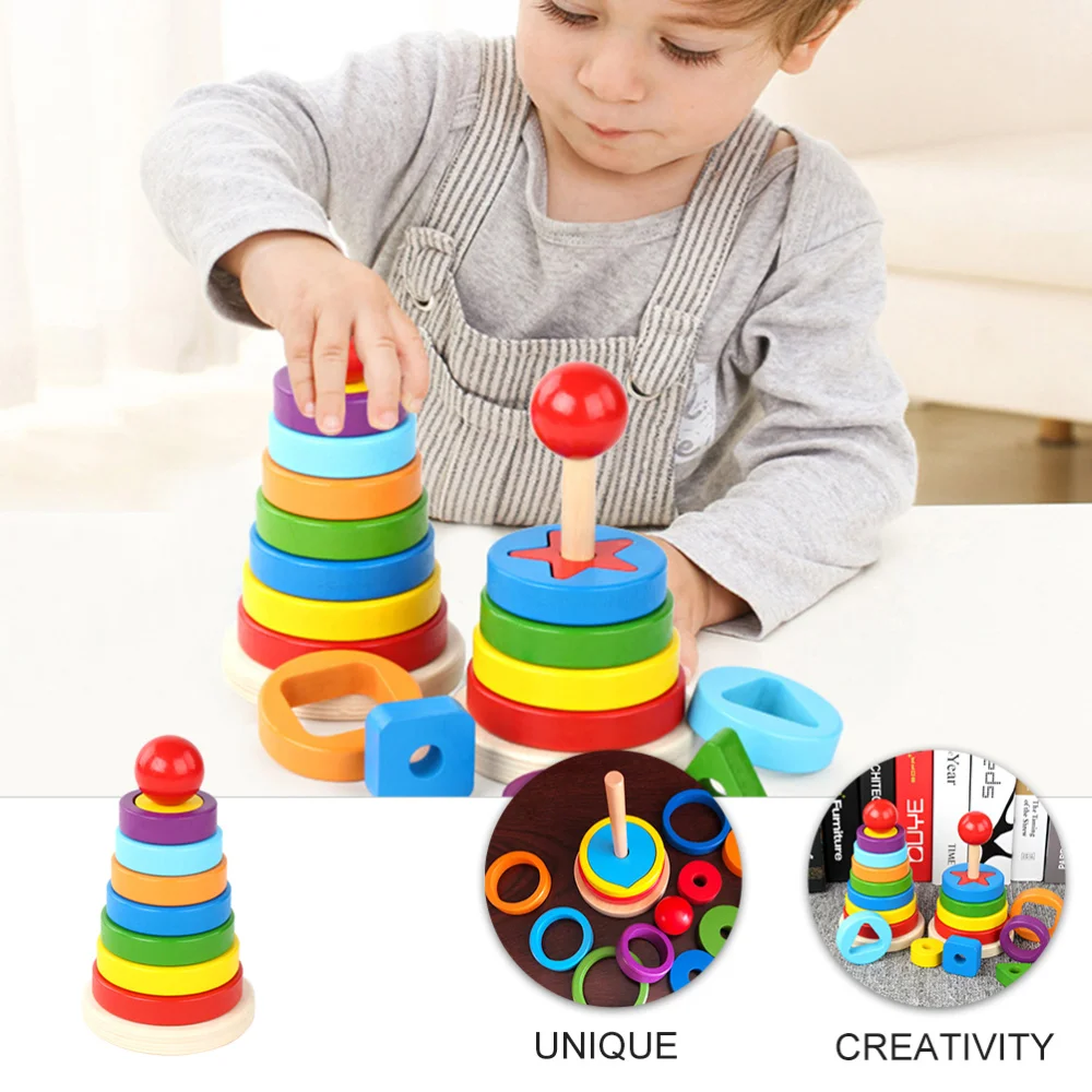 

1 Set of Rainbow Tower Children Wooden Shape Sorting Educational