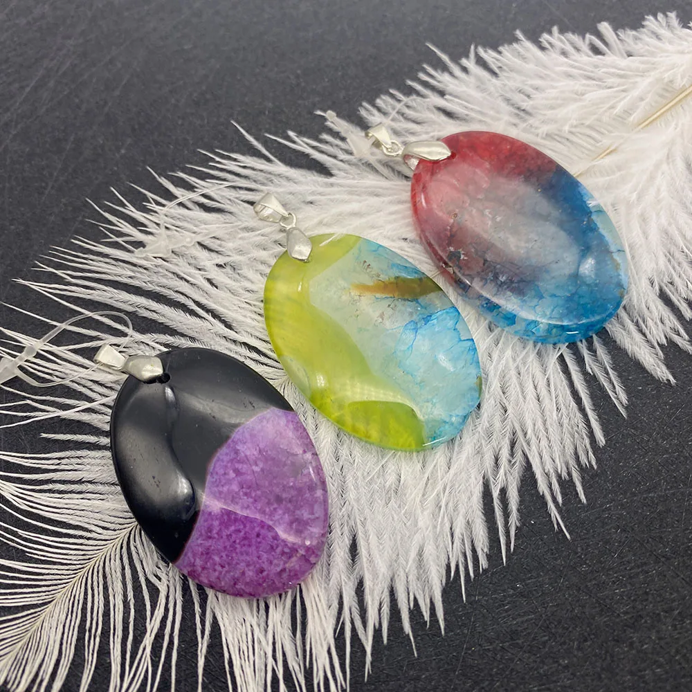 

1pcs Agate Pendant DIY Men Women Necklace Minimalist Multicolor Charms Jewelry Making Supplies Accessories Oval Natural Stone