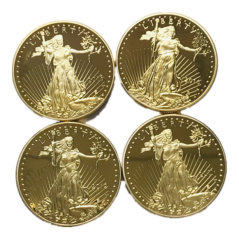 

4 Pcs Non magnetic Freedom Liberty Beauty Statue Souvenir Badge Real Gold Plated Eagle 32.6 Mm Collectible Decoration Coin