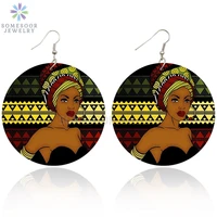 somesoor double sides printing afro ethnic headwrap woman wooden drop earrings africa wood dangle jewelry for black women gifts