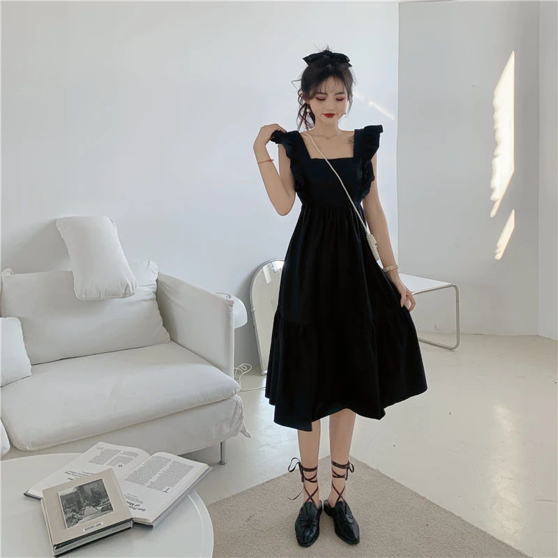 

2021 Summer Fashion Woman Dress Sexy Backless Square Collar Ruffles Long Dress Korean One-Piece Hollow Out Bandage Dress Femme