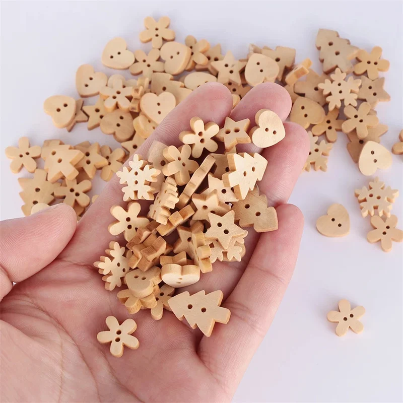 

2021 Nature Wooden Buttons Christmas Tree Snowflake Heart Mixed Decor 2 Holes Sewing Scrapbooking DIY Crafts