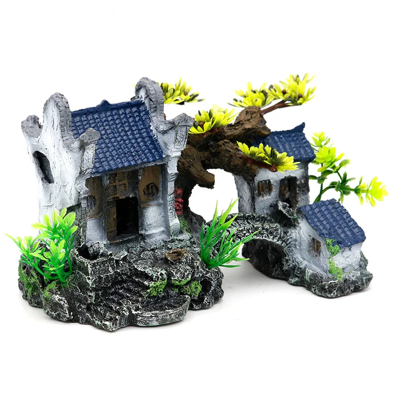 

Fish Tank Decorations Landscaping Rockery Aquarium Decoration Resin House Hut Water Village Building Decoration Yunhe Tower