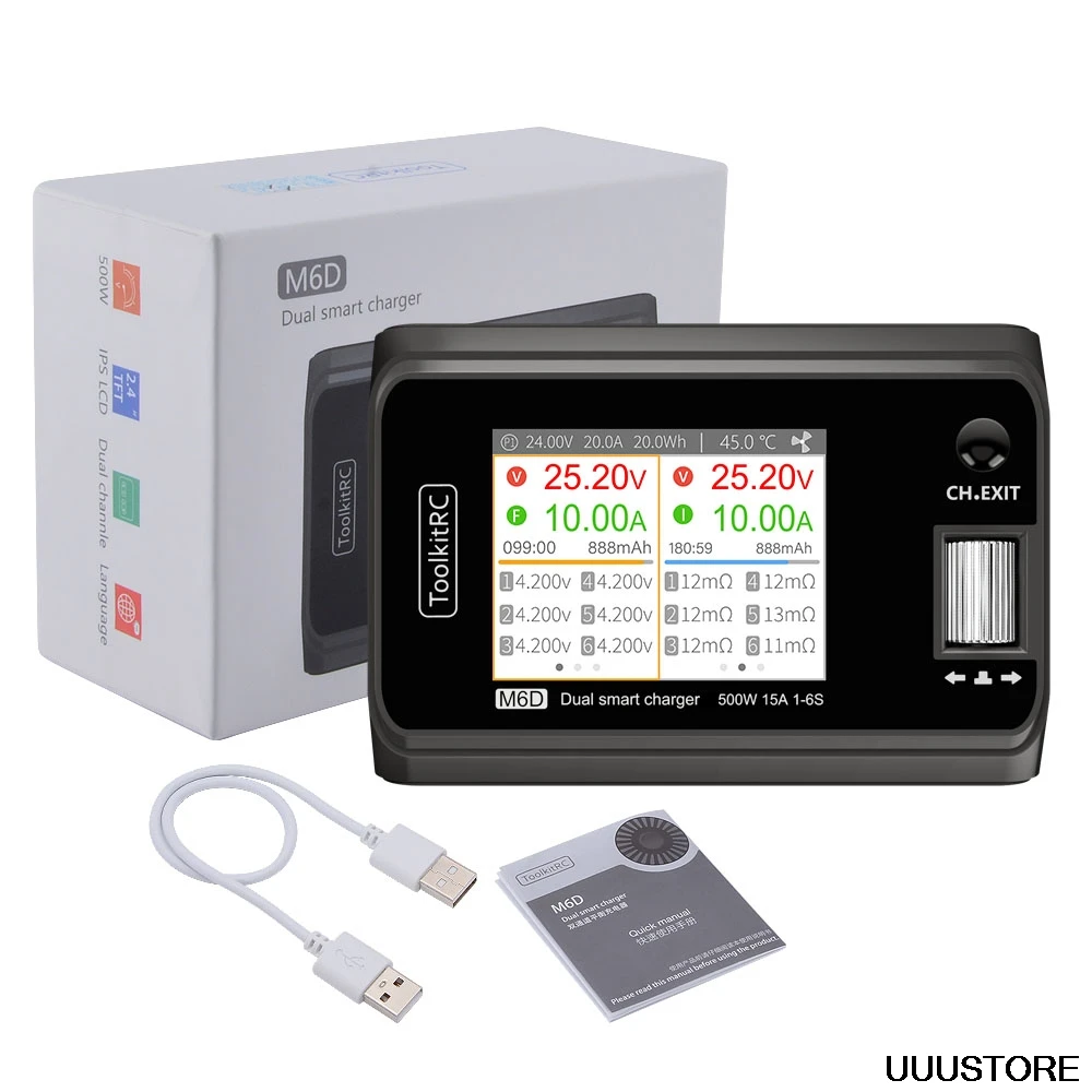 Смарт зарядное устройство ToolkitRC M6D Двухканальное мини 500 Вт 15 а постоянного тока