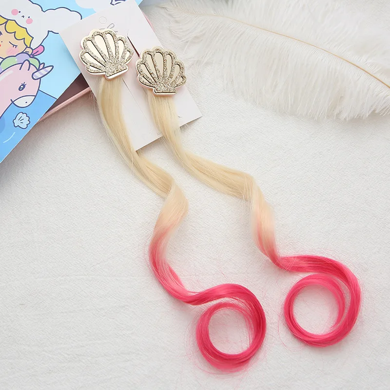 

12PCS/lot Children's wig hairpin, colorful curly hair accessories little girl braided hair headdress, mermaid princess wholesale