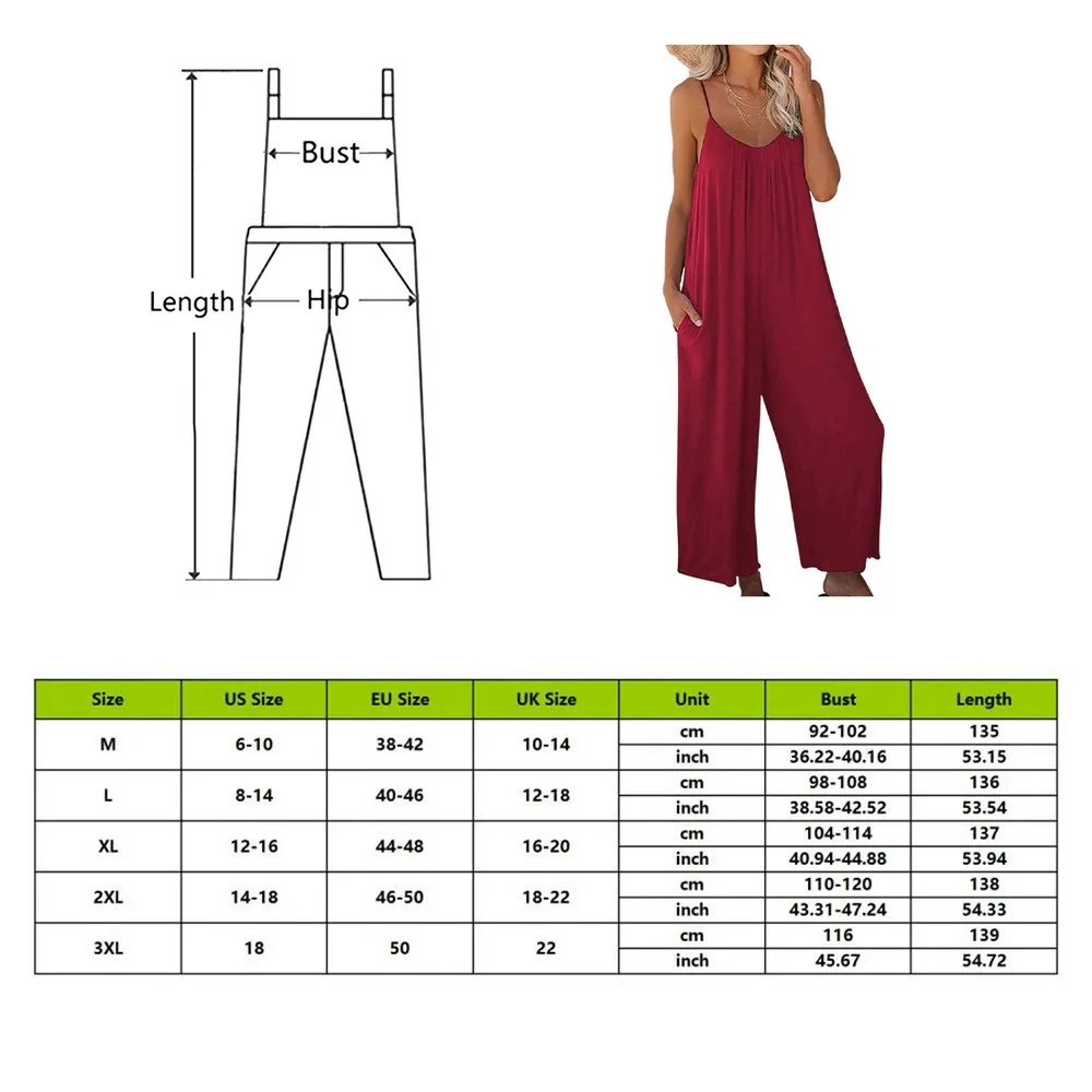 

Women Strap Loose Jumpsuit Summer Casual Wide Leg Pants Solid Overalls Sleeveless Oversized Jumpsuits 2021 Summer Playsuits