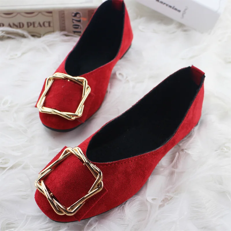 

Women Shoes Flock Fashion Loafers Ballet Flats Shoes Woman Solid Slip-On Metal Decoration Breathable Ladies Shoes Large Size 42