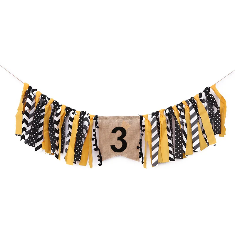 

17*21CM 100Day 1 2 3 Year Old Baby Birthday Party Decor Fabric Pull Flag Bunting Digital Crown Dining Chair Flag Linen Cloth