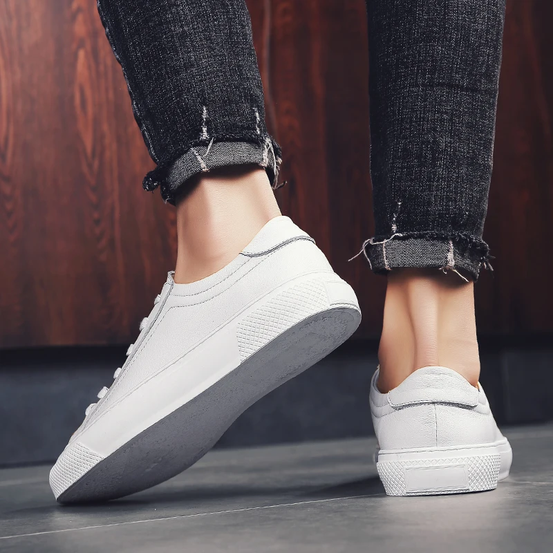 2022 New Men Shoes Leather Sneakers Walking Fashion Casual Footwear Lace-up Solid Male Comfortable Flats Yellow White Shoe | Обувь