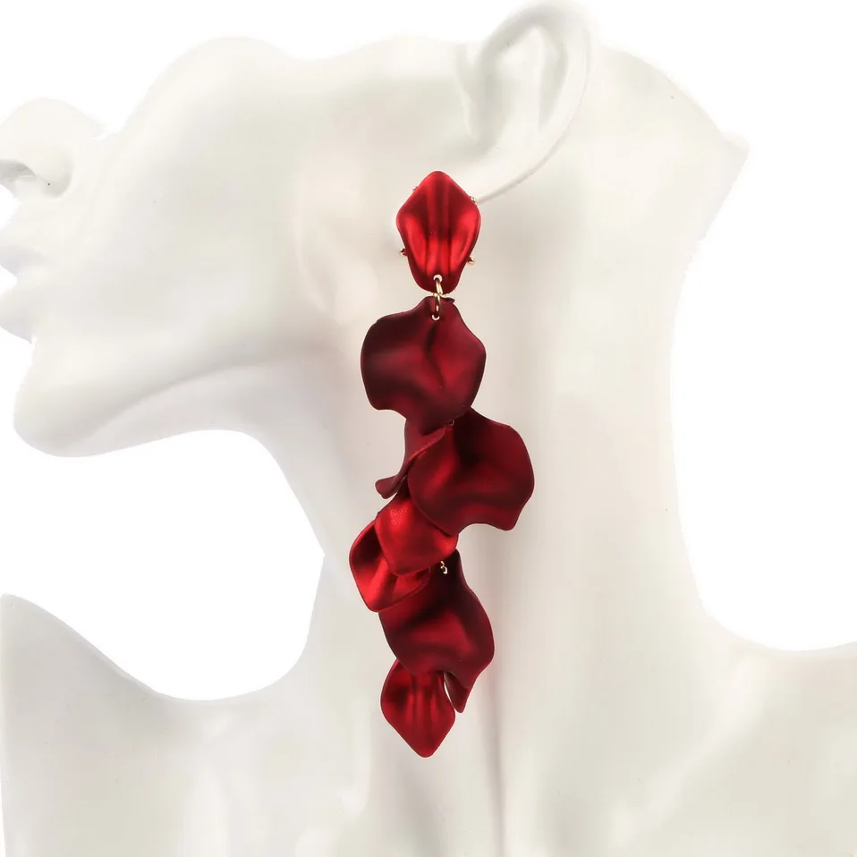 Florosy сексуальные красные розы цветок лист кулон заявление Висячие длинные серьги