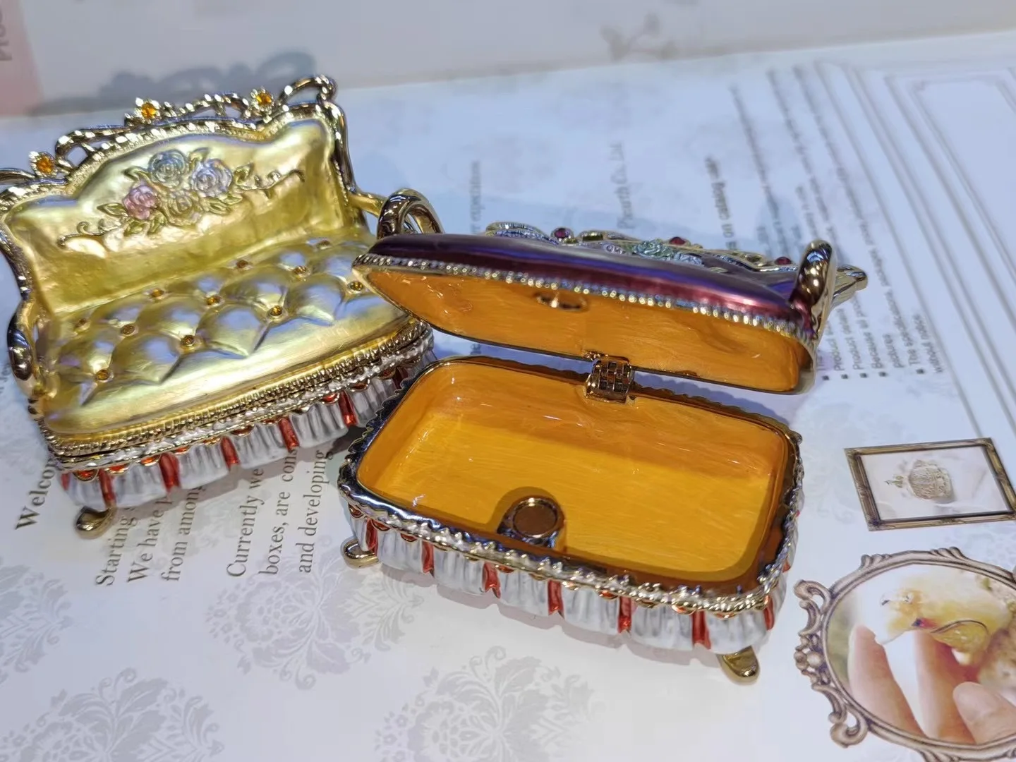 Miniature Antique Sofa Jewelry Trinket Box One PC