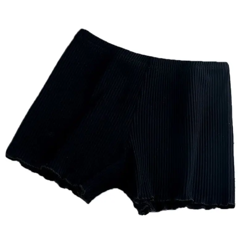 

Women Cotton Security Pants Ribbed Striped Seamless Elastic Underwear Solid Color Ruffles Agaric Hem Boxer Shorts