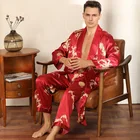 Роскошные шелковые платья Брюки пижамный комплект из двух предметов с имитацией шелка с длинными рукавами пижамы большой Размеры банный халат с рисунками комплекты для мужчин одежда