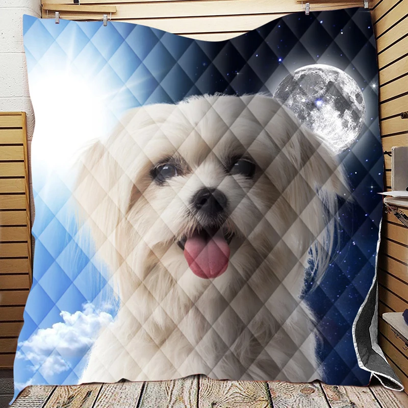 

Summer Comfortable Cotton Quilted Quilt Bedspread 3D Printing Dog Grid Summer Quilt Soft Breathable Blanket Bed Cover