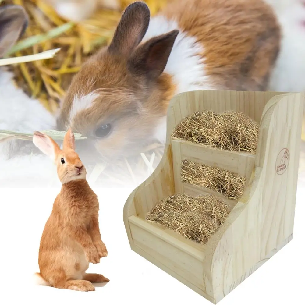 Natural Pine Hay Feeder Rabbit 2 In 1 Wooden Straw Frame Food Bowl Guinea Pig Totoro Grass Frames | Дом и сад