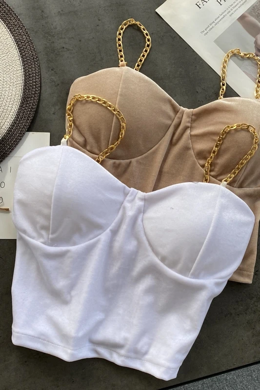 

New Solid Color Chain Camisole Women's velvet Fashion Summer Sexy Outer Wear Tops Sleeveless Short Crop Tops