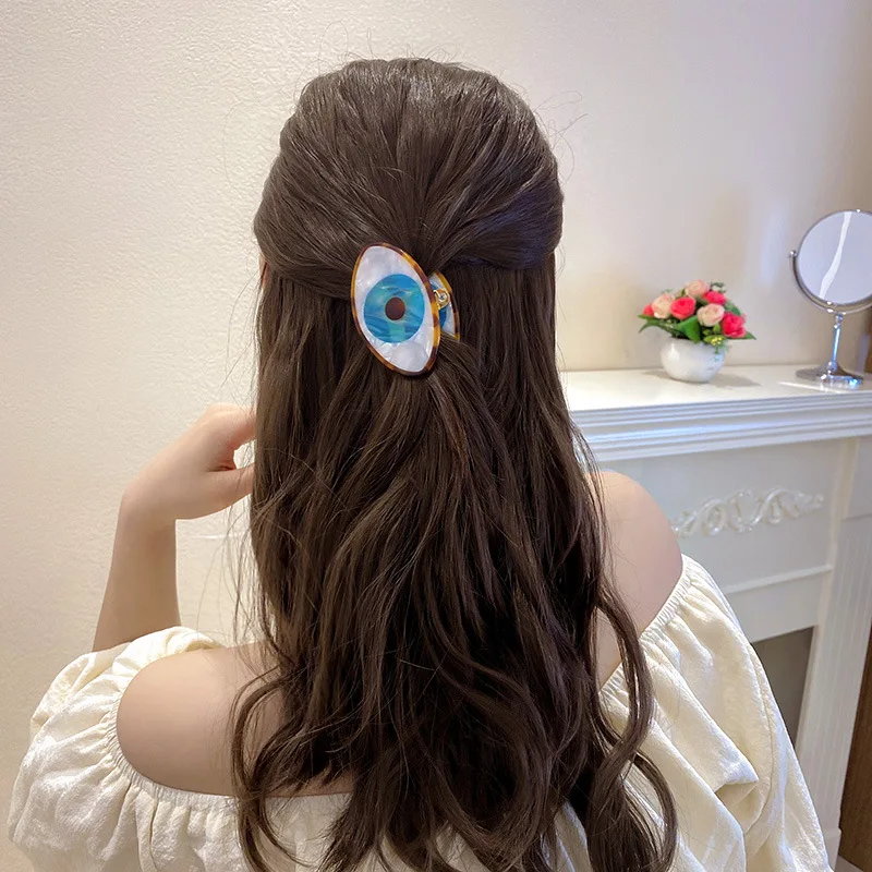

Minar Unique Cute Contrast Color Blue Eye Shark Hair Clips for Women Oval Geometrical Resin Wedding Hair Accessories Jewelry