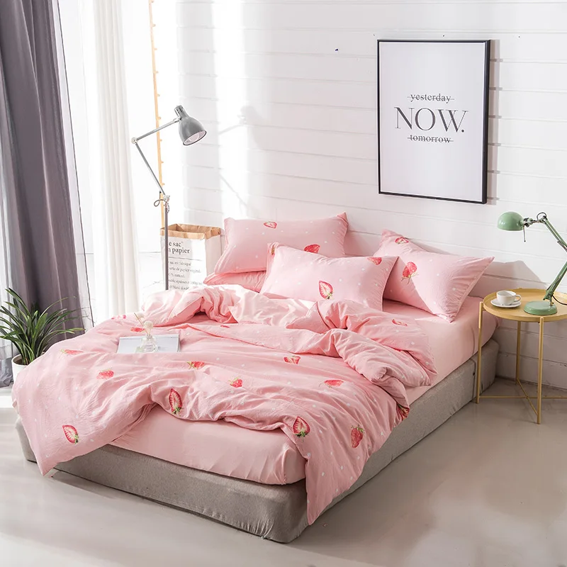 (20) пододеяльник из мытого хлопка с принтом в виде розовой клубники простыня