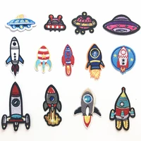 rocket flying saucer space ship patches embroidered for clothing diy stripes applique clothes stickers sewing iron on clothes