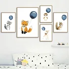 Настенная Картина на холсте, милая енота, белка, пингвин, воздушный шар, скандинавские постеры и принты, декор детской комнаты