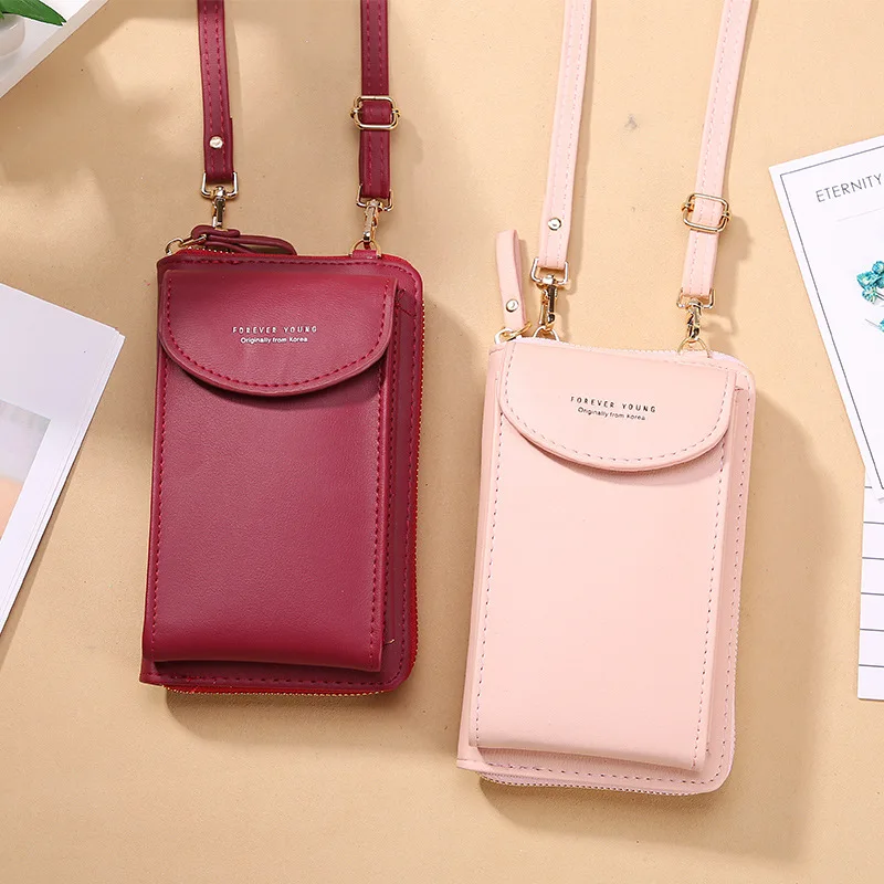 

High quality Korean version of the new mobile phone bag 2021 ladies wallet PU long shoulder bag all-match mini diagonal bag