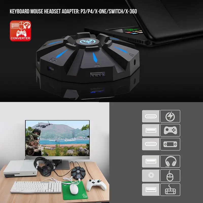 HXSJ/P9 Controller Gaming Keyboard Mouse Converter Adapter For PS4 / PS3 Xbox One 360 Switch Consoles Pc Headset | Электроника
