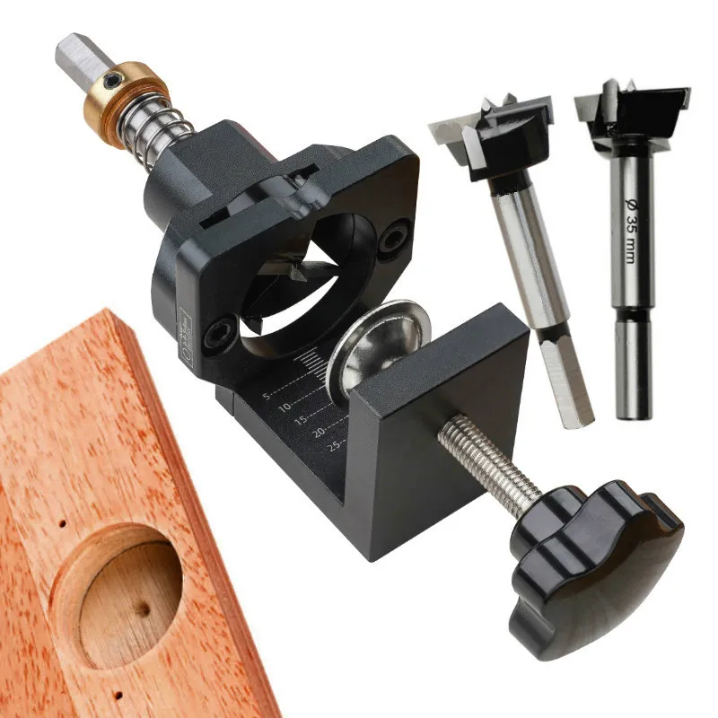 

Woodworking Hinge Hole Drill Guide Locator Wood Drilling Dowel Jig Alloy Cup Style Hinge Jig 35mm Door Cabinet Hole Opener