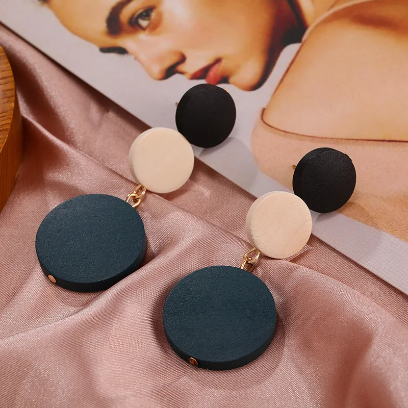 2021 Новые популярные Геометрические круглые деревянные длинные женские серьги