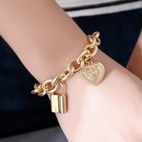 punk exaggerated gold plated chain heart lock bracelet personality womens bracelet charm girl hip hop party jewelry