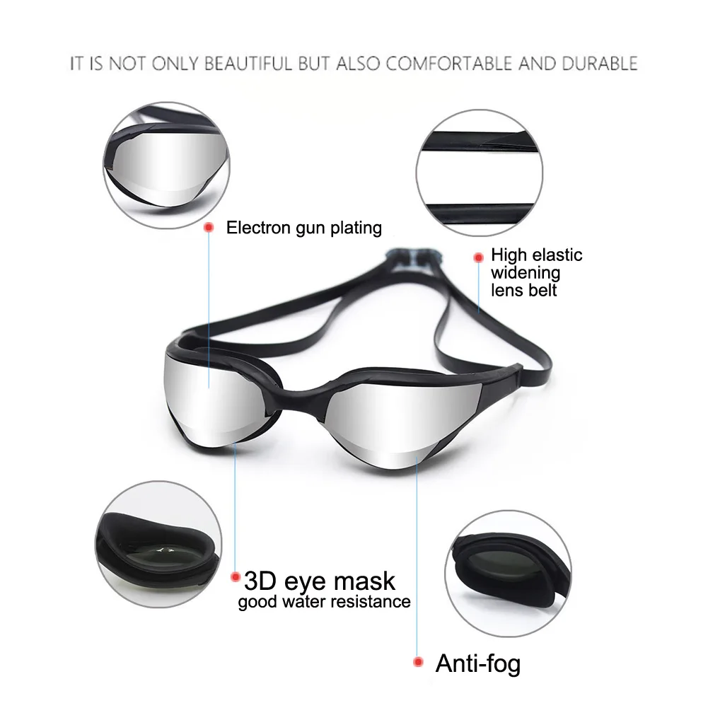 

1 Pair Adjustable Swimming Goggles No Leaking Anti-Fog with UV Protection Swim Glasses for Men Women 14.1x4.8cm