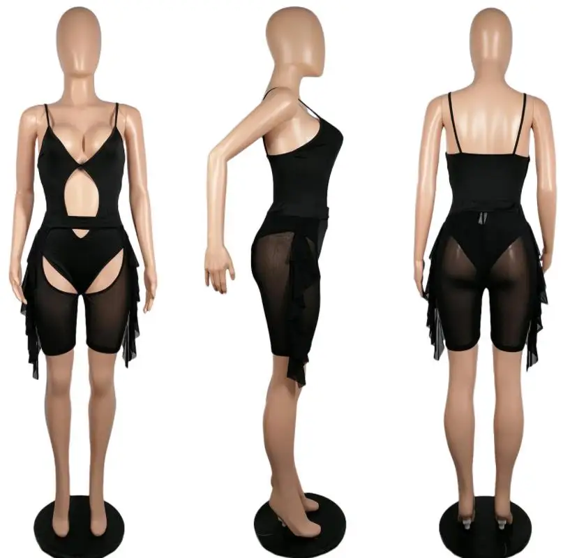 

2021 women Sexy 2 Piece Bikini Bandage sexy beach swimsuit summer march expo mesh two piece set swimsuits for women