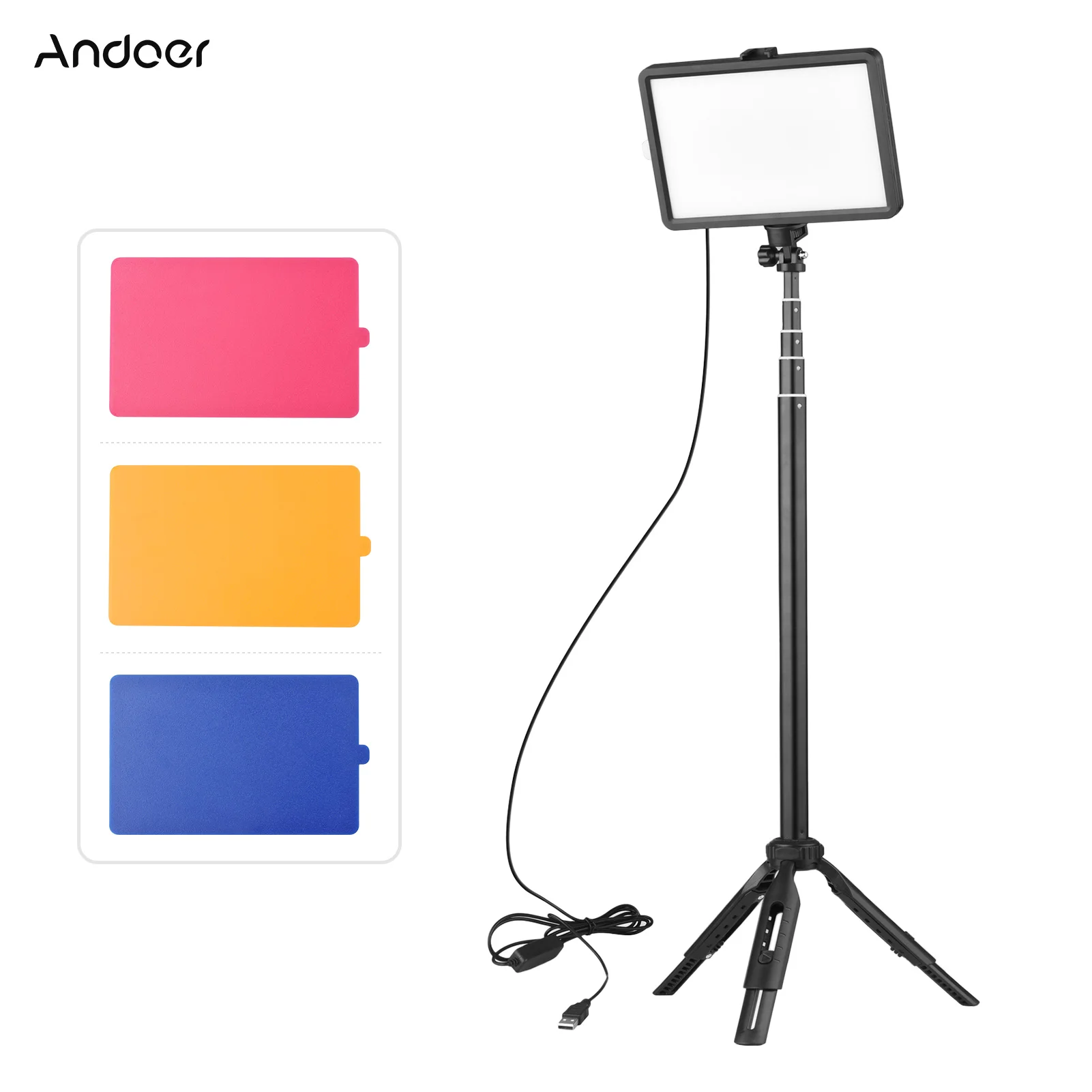 

Andoer Upgraded USB Bi-color Temperature LED Video Light Kit with LED Fill Light 3200K-5600K for Live Streaming Video Recording