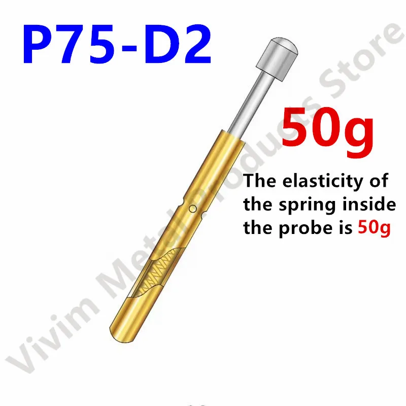 

20PCS/50PCS/100PCS Spring Test Probe P75-D2 Spring Force Spring Elasticity 40g Round Head Dia 1.3mm pin P75-D Test Probe
