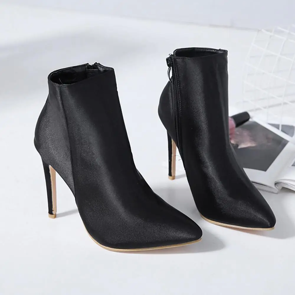 Модные ботинки на высоком каблуке женская обувь шелковые ботильоны с острым
