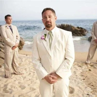 ivory linen slim fit summer wedding men suits beach tuxedos groom wear 2 pieces jacketpants casual bridegroom blazer