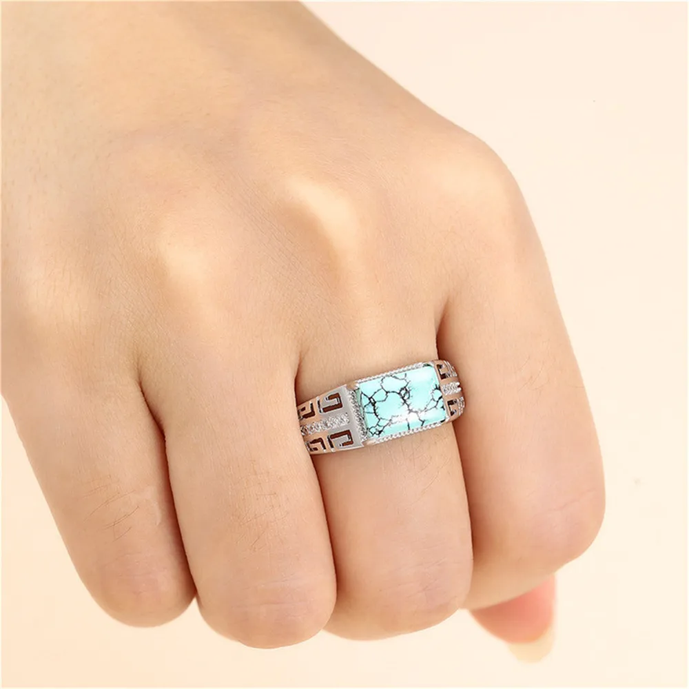 Ring Setting for 7x10mm Rectangle Cabochons Ring Blank White Gold Plated 925 Silver Zircon Adjustable Ring Base SR0153