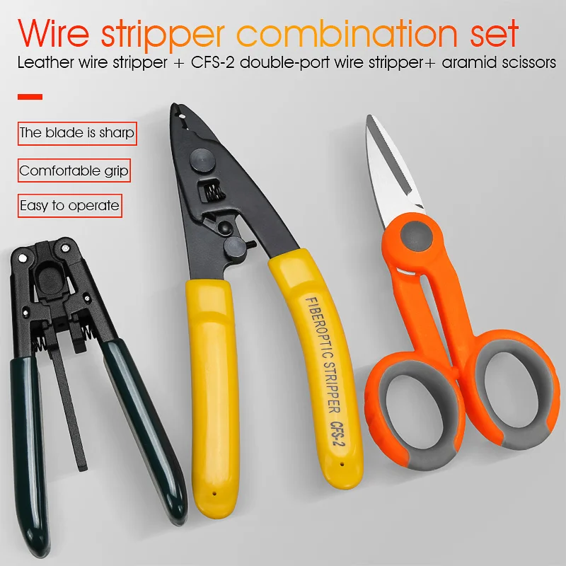 3 packs Fiber Optic Tool Kit Kevlar Scissors Double Hole Pliers Stripper and Fiber Optic Stripper CFS-2 3 packs Fiber