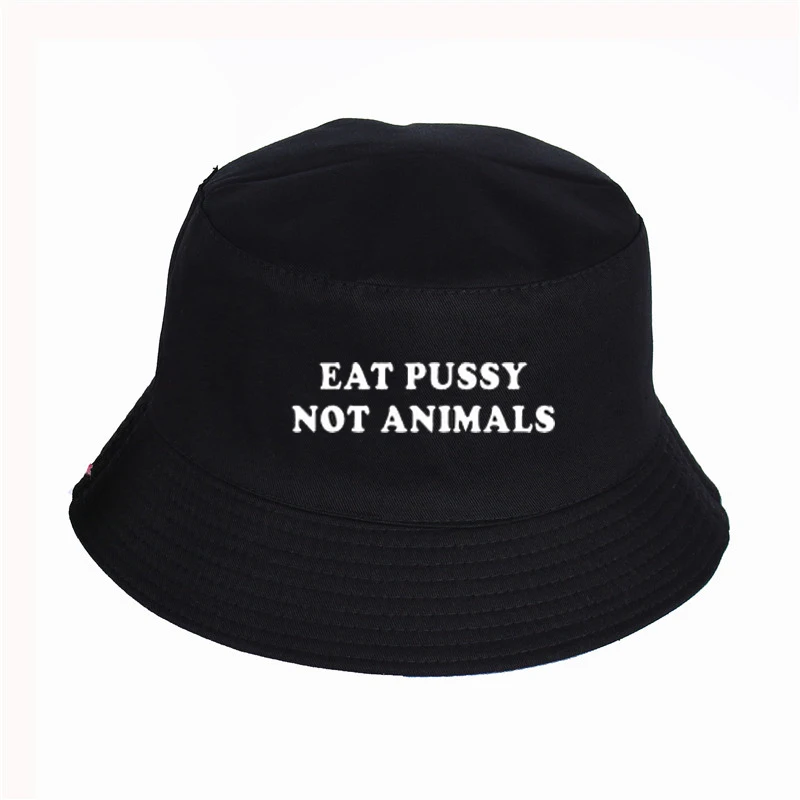 

2019 new eat pussy its vegan print Print Mens Womens Panama Bucket Hat High Quality novel Cap Sun Visor Fishing Fisherman Hat
