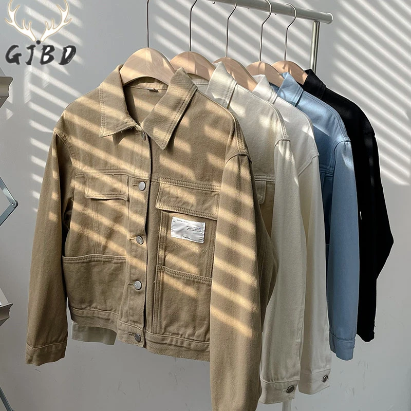 

Женская джинсовая блузка с длинными рукавами, воротник поло, модный шикарный дизайн, повседневные винтажные мешковатые черные топы на пуго...