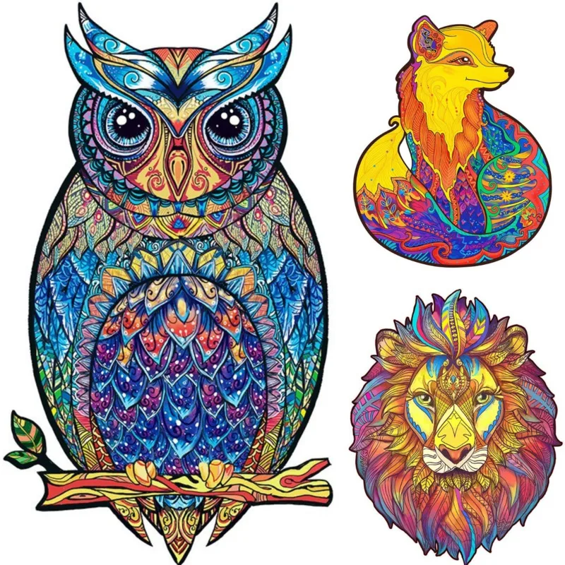 

Creative Owl Lion Wooden Puzzles Mysterious Animal 3D Laser Cut Jigsaw Gift For Adults Kids Educational Toys Interactive Games