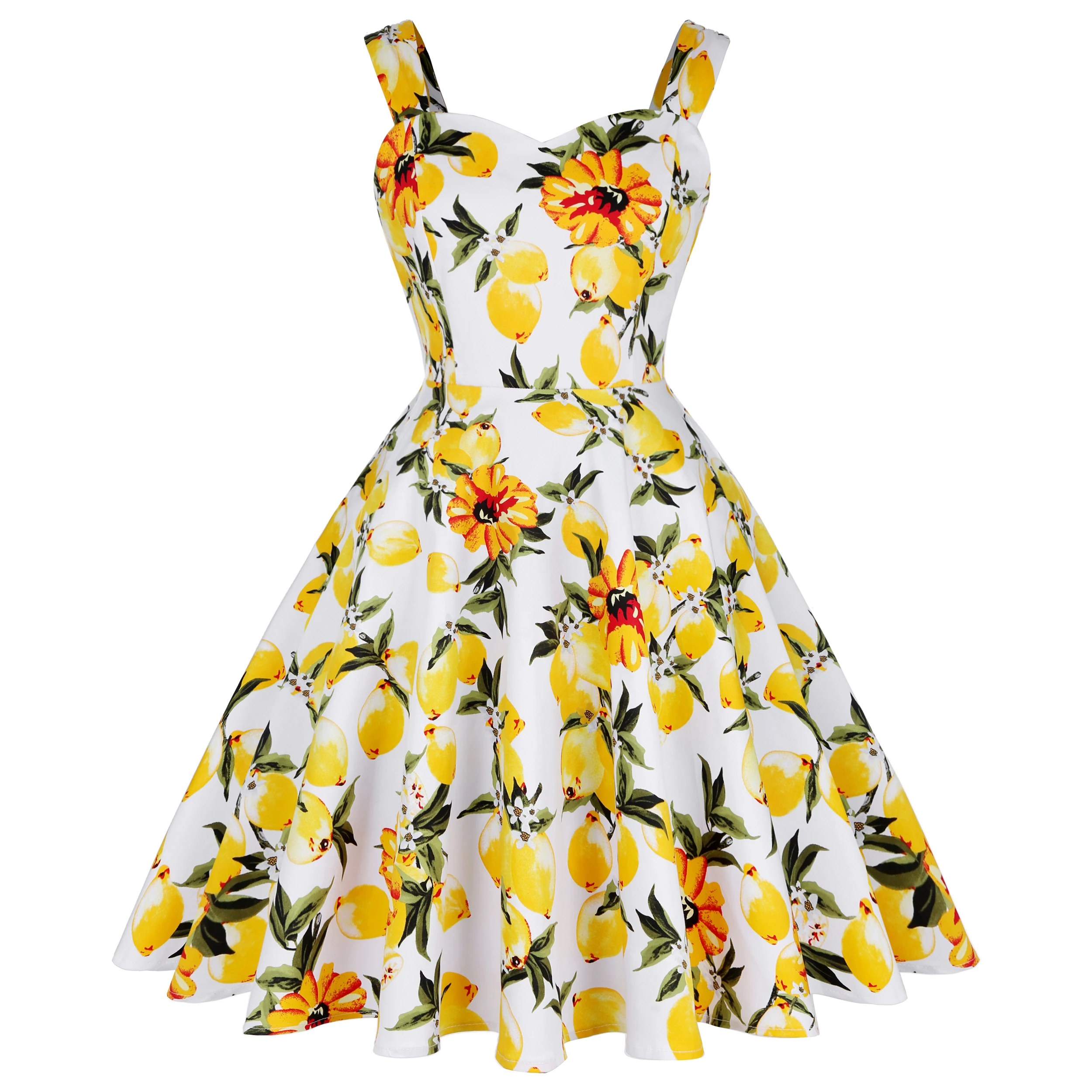 

Женское винтажное платье на бретельках SISHION, белое платье с принтом лимона на тонких бретельках в стиле Хепберн, SD0036, сексуальное вечернее п...